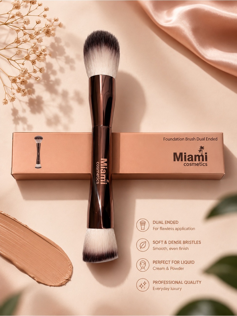 Dual-Ended Foundation Brush in Rose Gold